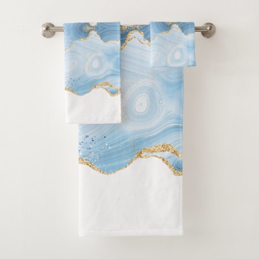 Elegant Cool Blue Agate and Gold Glitter Border Bad Handdoek (Insitu)