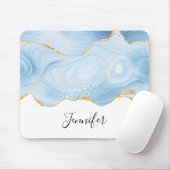 Elegant Cool Blue Agate en Gold Glitter Ribbon Muismat (Met muis)