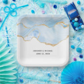 Elegant Cool Blue Agate en Gold Glitter Ribbon Papieren Bordje (Feest)