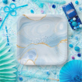 Elegant Cool Blue Agate en Gold Glitter Ribbon Papieren Bordje (Feest)