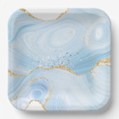 Elegant Cool Blue Agate en Gold Glitter Ribbon Papieren Bordje (Voorkant)