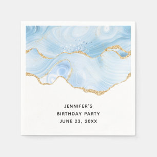 Elegant Cool Blue Agate en Gold Glitter Ribbon Servet