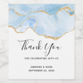 Elegant Cool Blue Agate en Gold Glitter Wedding Wijn Etiket (Enkel label)