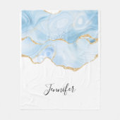 Elegant Cool Blue Agate met Gold Glitter Ribbon Fleece Deken (Voorkant)