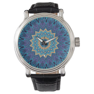 elegant cool blue mandala tapijtpatroon horloge