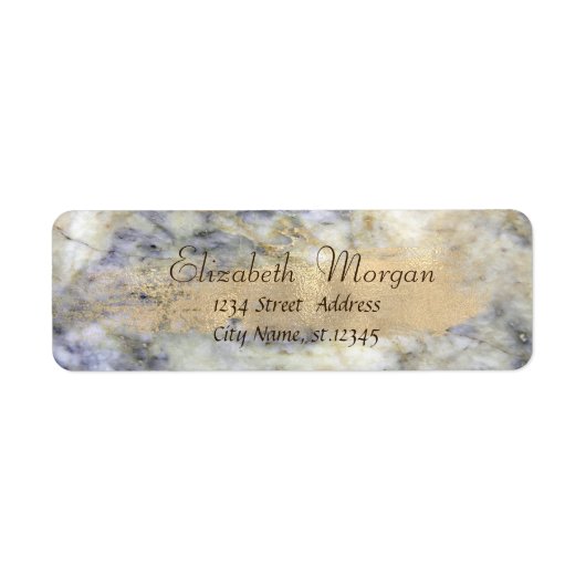 Elegant Cool Marble Stone, Faux Gold Brush Stroke Etiket (Voorkant)