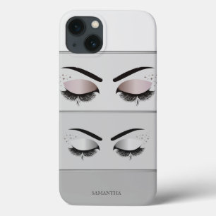 Elegant Cool Modern Grey Striped, Lashes iPhone 13 Hoesje