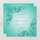 Elegant, coole blauwgroen decoratieve bruiloft kaart (Voorkant / Achterkant)