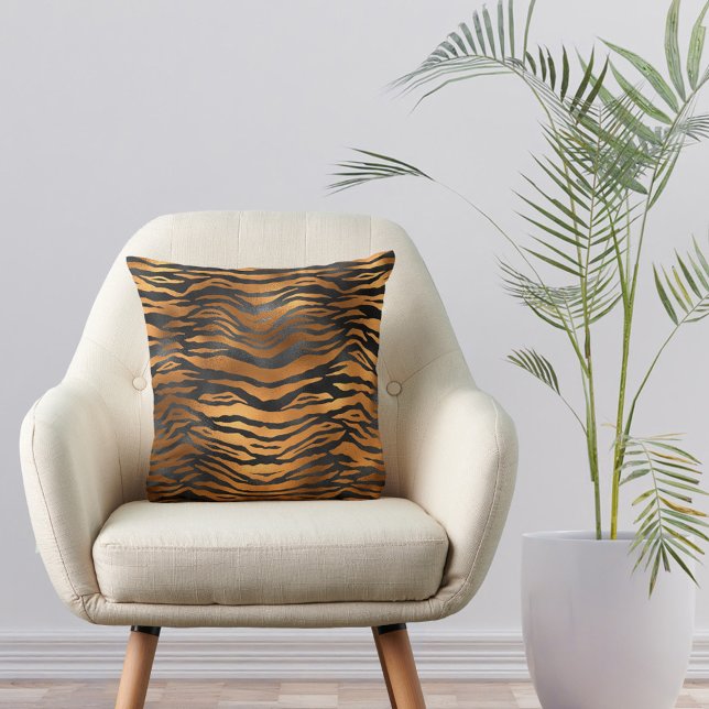 Elegant Copper Black Tiger Animal Print Kussen (Creator heeft geüpload)