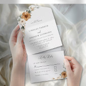 Elegant Copper & Earthy Botanical Wedding  All In One Uitnodiging