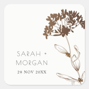 ELEGANT COPPER FOIL HYDRANGEA FLORAL WEDDING VIERKANTE STICKER