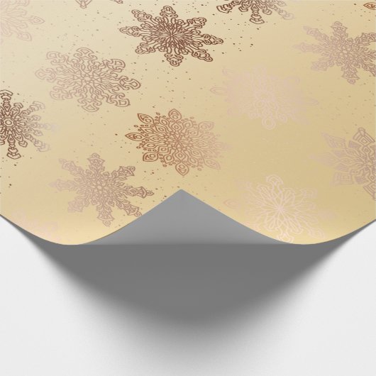 Elegant Copper Gold Snowflake-kerstpatroon Cadeaupapier (Hoek)