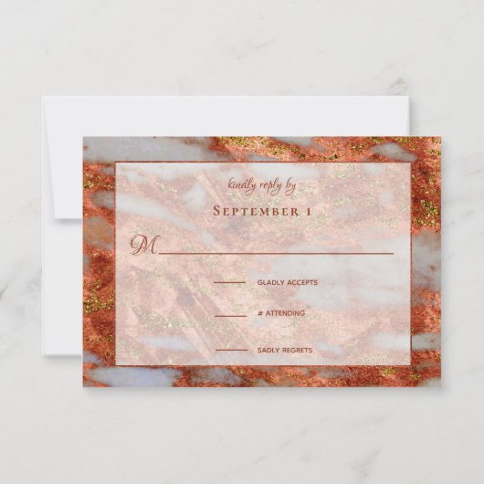 Elegant Copper Marble Geometric Wedding RSVP Kaartje (Achterkant)
