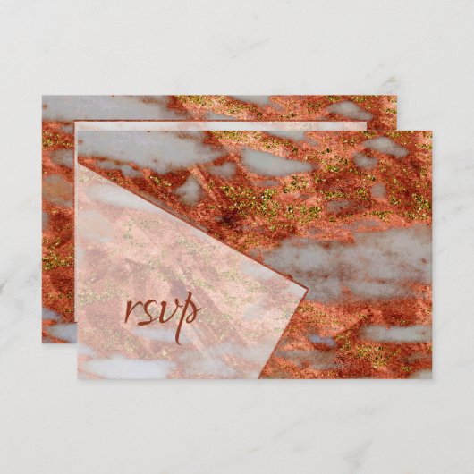 Elegant Copper Marble Geometric Wedding RSVP Kaartje (Voorkant / Achterkant)