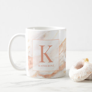 Elegant Copper Roos Gold Foil marble Monogram Koffiemok