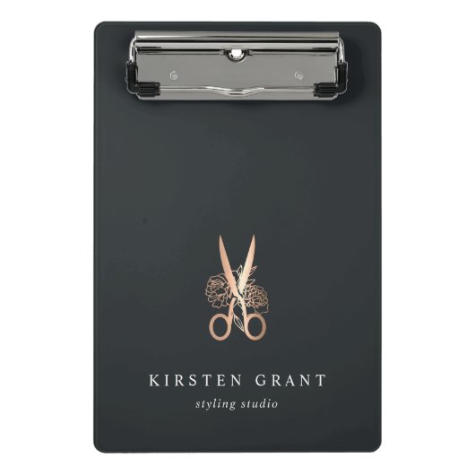 Elegant Copper Scissors Salon Logo Mini Klembord (Voorkant)