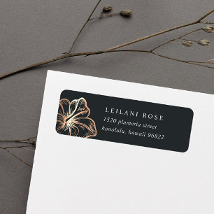 Elegant Copper Tropical Hibiscus Return Address Etiket