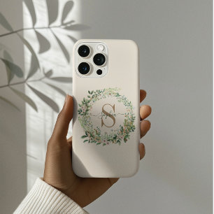 Élégant coque iphone de monogramme botanique avec 