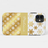Élégant coque iphone de monogramme de neige dorée (Dos (Horizontal))