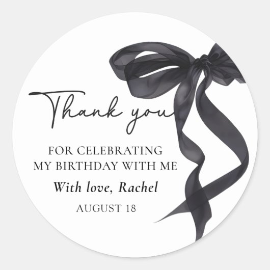 Élégant coquette Black Bow Sticker d'anniversaire (Devant)