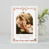 Elegant Coquette Bow Frame Happy Holidays Folie Feestdagenkaart (Staand Voorkant)