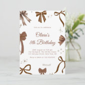 Elegant Coquette Brown Bow Birthday Invitation (Debout devant)
