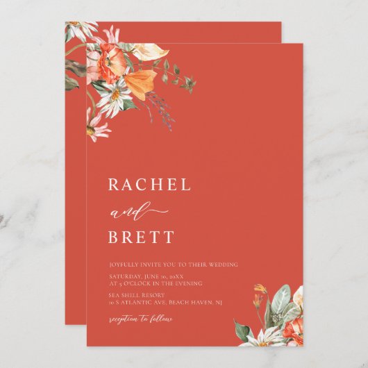 Élégant corail et Faire-part de mariage rose (Devant / Derrière)