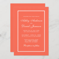 Elégant corail moderne et Faire-part de mariage bl