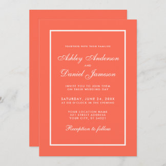 Elégant corail moderne et Faire-part de mariage bl