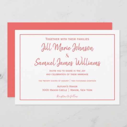 Elegant Coral and White Elegance Invitation Kaart (Voorkant / Achterkant)