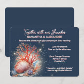 Elegant Coral Blue Beach Wedding Invitation (Devant / Derrière)