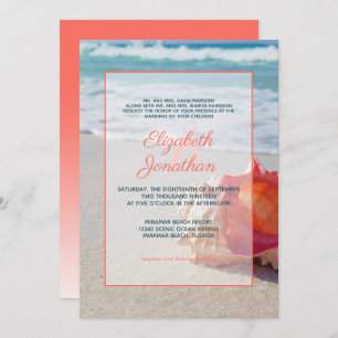 Elegant Coral Blue Tropical Beach ombre Wedding Kaart