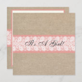 Elegant Coral Burlap Baby shower Invitation Kaart (Voorkant / Achterkant)
