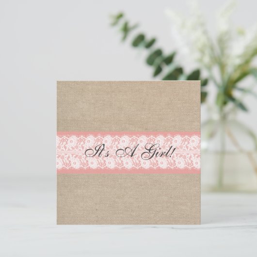 Elegant Coral Burlap Baby shower Invitation Kaart (Staand voorkant)