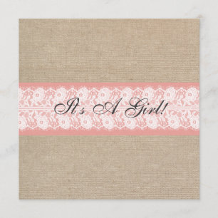 Elegant Coral Burlap Baby shower Invitation Kaart