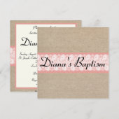 Elegant Coral Burlap Lace Baptism Invitation Kaart (Voorkant / Achterkant)