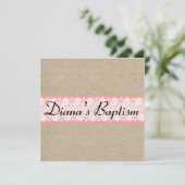 Elegant Coral Burlap Lace Baptism Invitation Kaart (Staand voorkant)