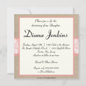 Elegant Coral Burlap Lace Baptism Invitation Kaart (Achterkant)