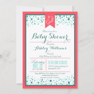 Elegant Coral en Aqua Confetti Baby shower Kaart