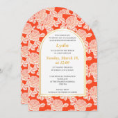 Elégant Coral Floral Bat mitzvah Invitation (Devant / Derrière)