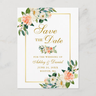Elegant Coral Floral Save the Date Gold Aankondigingskaart