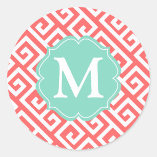 Elegant Coral Greece Key Personalized Ronde Sticker