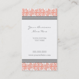 Elegant Coral Grey Damask Visitekaartjes