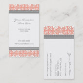 Elegant Coral Grey Damask Visitekaartjes (Voorkant / Achterkant)