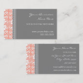 Elegant Coral Grey Damask Visitekaartjes (Voorkant / Achterkant)