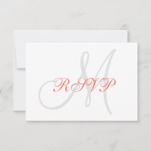 Elégant Coral Gris Monogramme Mariage RSVP