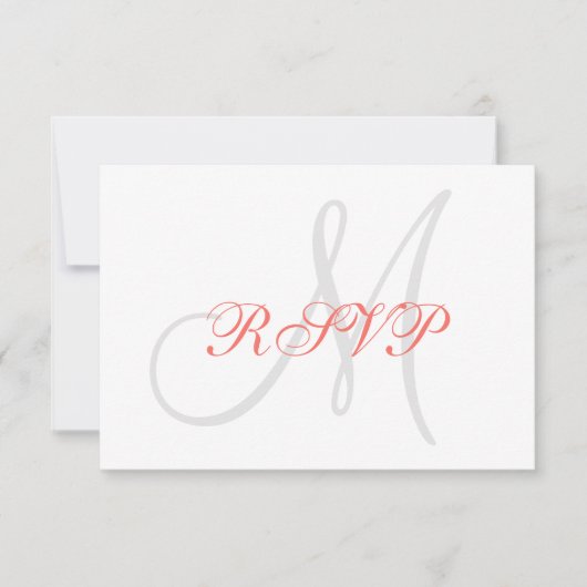 Elégant Coral Gris Monogramme Mariage RSVP (Devant)