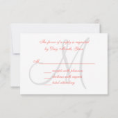 Elégant Coral Gris Monogramme Mariage RSVP (Dos)