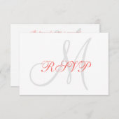 Elégant Coral Gris Monogramme Mariage RSVP (Devant / Derrière)