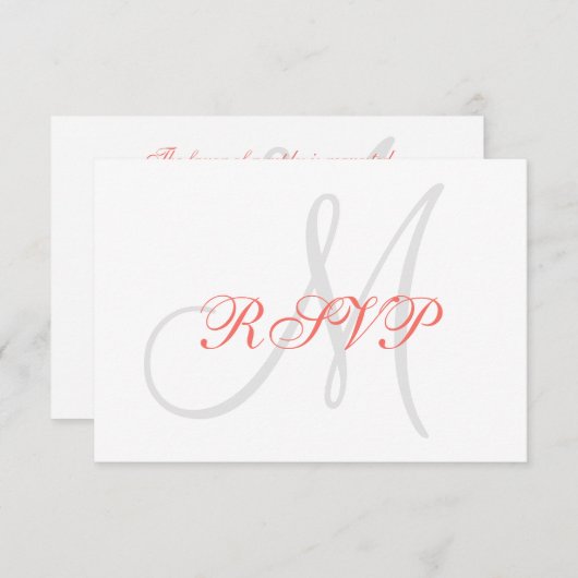 Elégant Coral Gris Monogramme Mariage RSVP (Devant / Derrière)